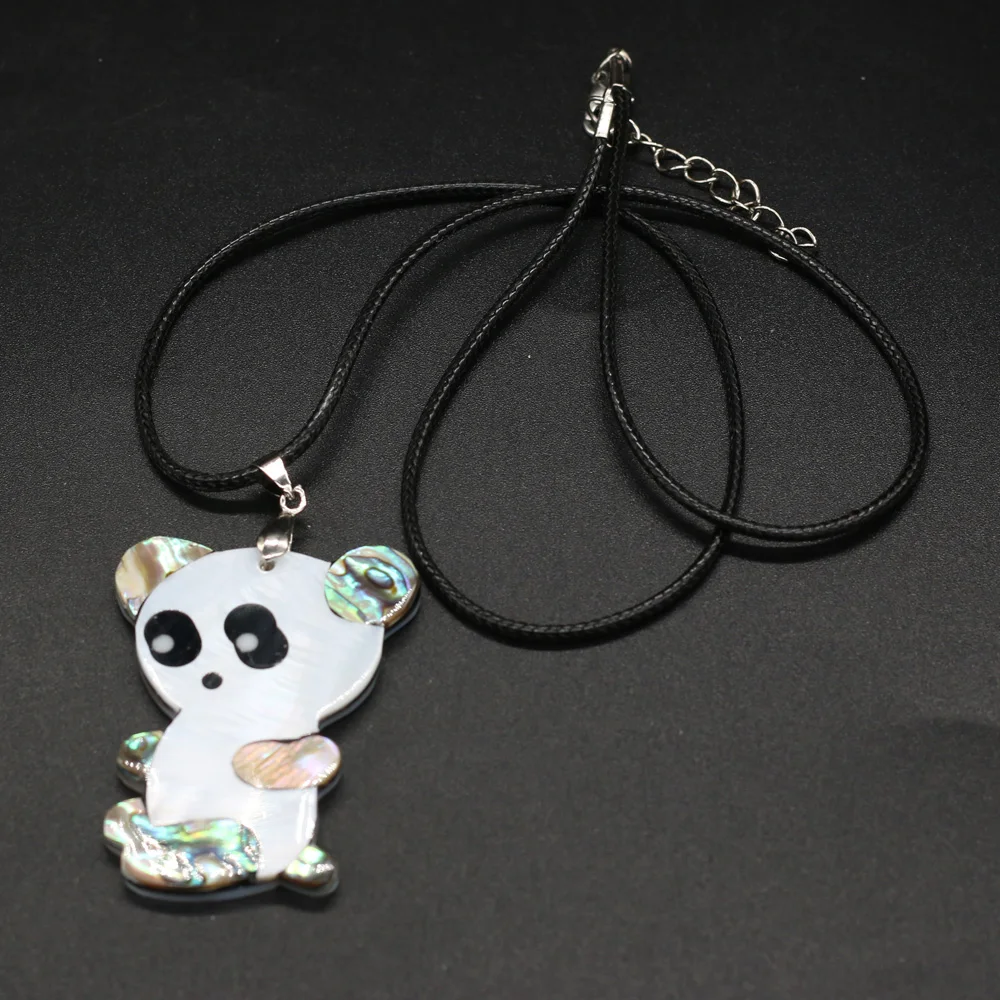 

Natural Panda Shape Mother of Pearl Wax Thread Shell Necklace for Jewelry Fashion Party Women Gift Length 55cm Size 38x55mm
