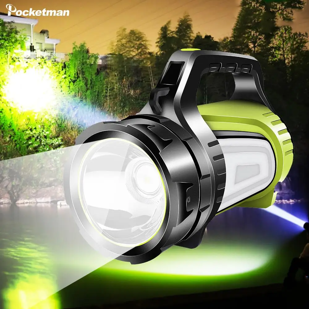 

Most Bright Rechargeable Searchlight LED Flashlight Handle Spotlight Ultra-Long Standby Torch with USB OUTPUT As a Power Bank