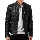 Мужская приталенная куртка из натуральной кожи, теплая мотоциклетная куртка с воротником-стойкой, на молнии, в стиле смарт-кэжуал