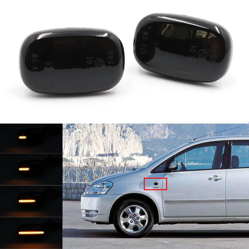 

2x LED Amber Dynamic Flowing Turn Signal Side Marker Light For Toyota Corolla RAV 4 Yaris Corona Avensis Celica