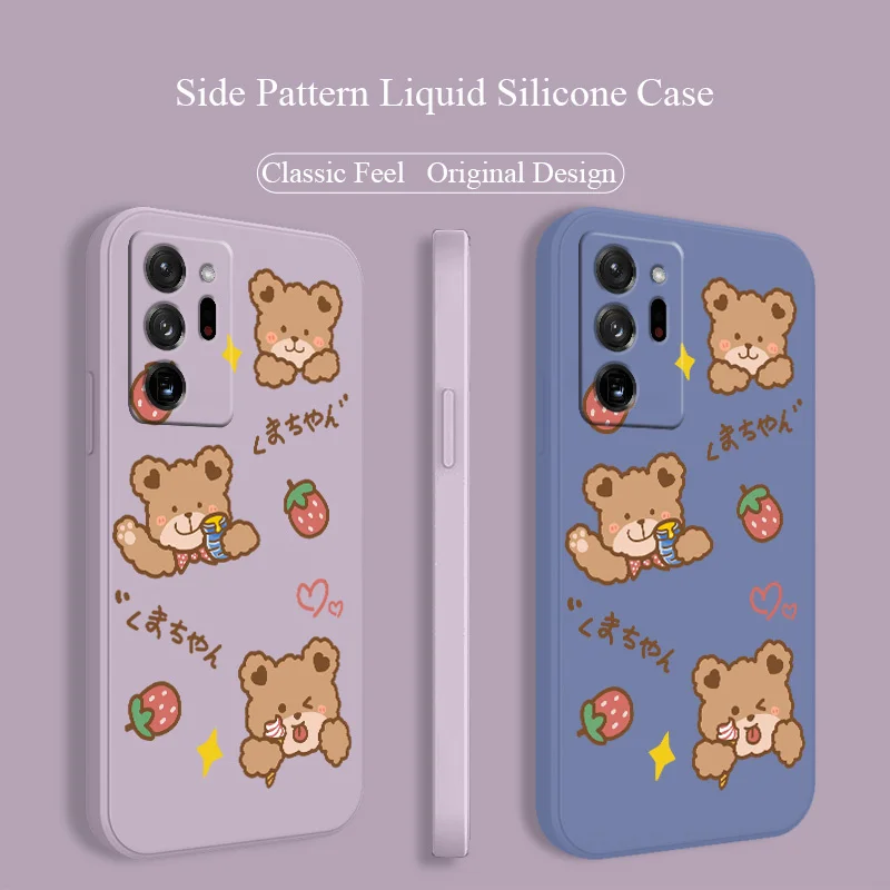 

For Samsung Galaxy A72 A52 A42 A32 A22 A21S A02S A12 A02 A71 A51 A41 A31 Case Cute Bear Square Liquid Slicone Phone Cover Funda