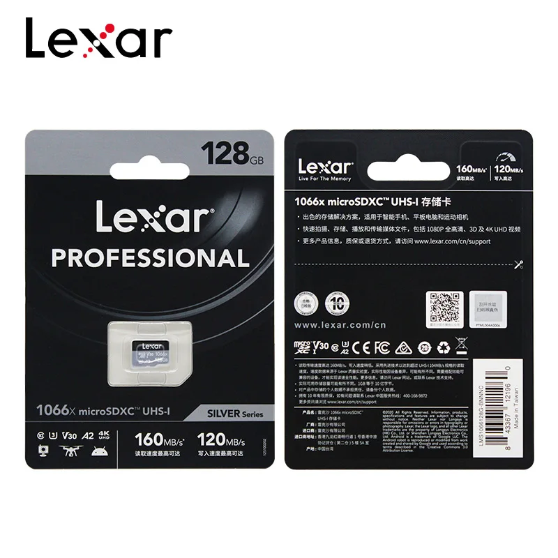 Original Lexar Professional Micro SD Card 1066x 64GB 128GB 256GB Flash Card V30 A2 Class 10 SDXC Max 160MB/s For Camera
