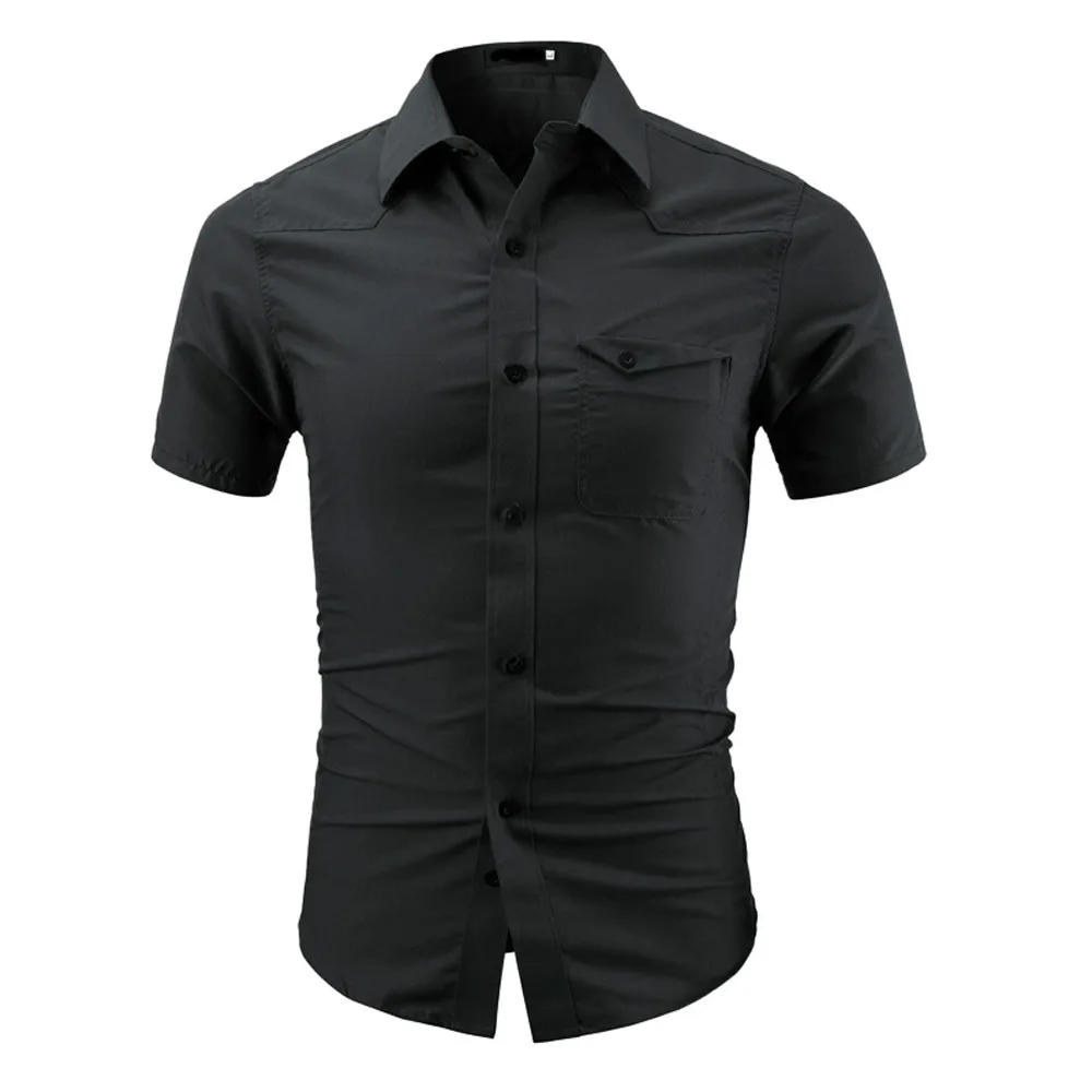 

2019 Summer New Fashion Men Shirt Fashion Solid Color Male Casual Short Sleeve Shirt Plus Size Solid Chemise Homme Z0320