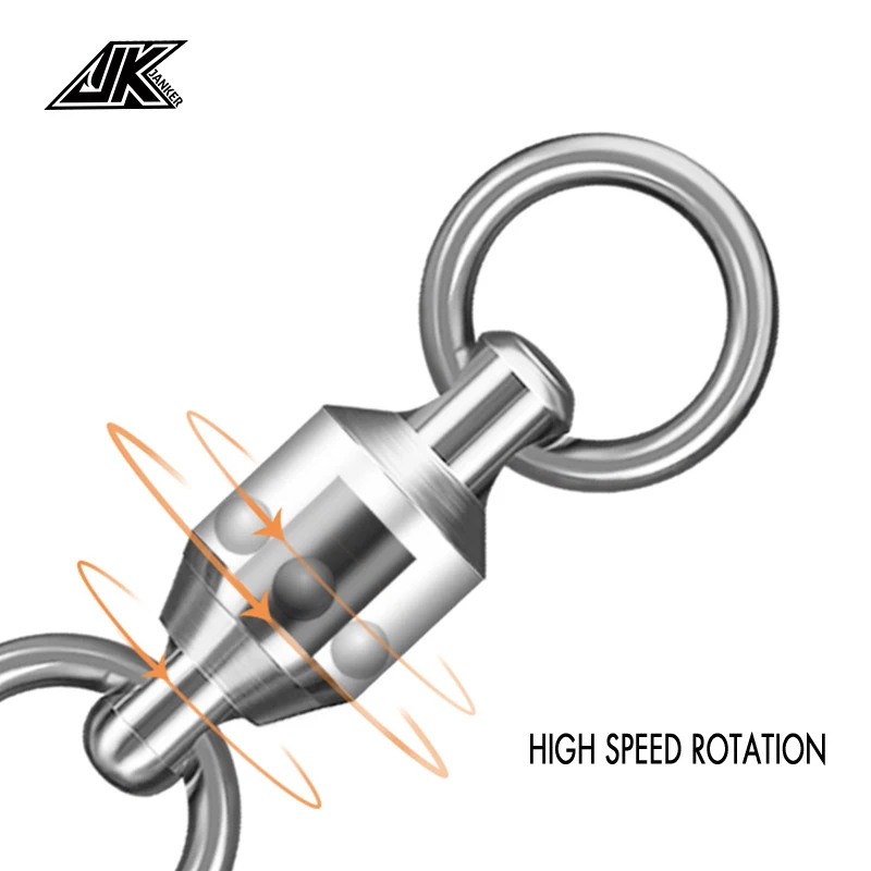 JK New Arrival pike fishing accessories Connector Pin Bearing Rolling Swivel Stainless Steel Snap Fishhook Lure Swivels Tackle