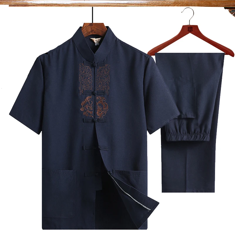 High Quality 2019 New Embroidery Chinese Men's Cotton Linen Wu Shu Clothing Long Sleeve Shirt &amp Pant Kung Fu Tai Chi Suit |