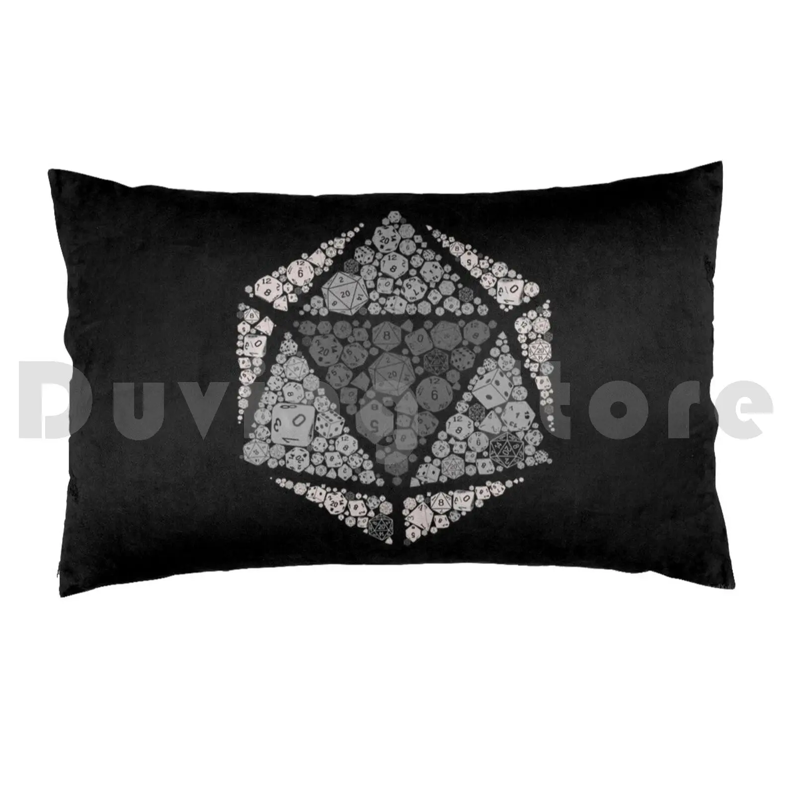 Чехол-Подушка D20 с принтом 35x50 кости Dnd Nerd Geek D4 D6 D8 D12 D10 черно-белый Вектор для