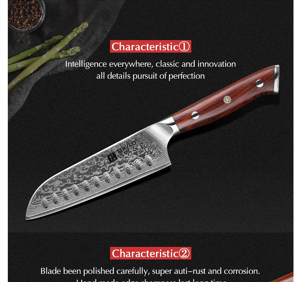 XINZUO 5 ''дюймовый нож Santoku 67 слоев Китай Дамасская сталь кухонные ножи Высокое качество барбекю нож с розовой деревянной ручкой