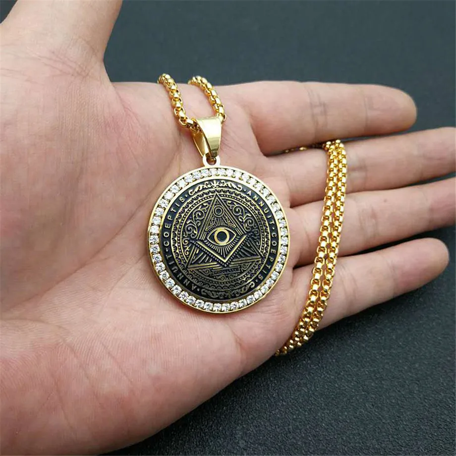Хип-хоп Iced Out Bling Masonic подвеска ожерелье золотого цвета из нержавеющей стали