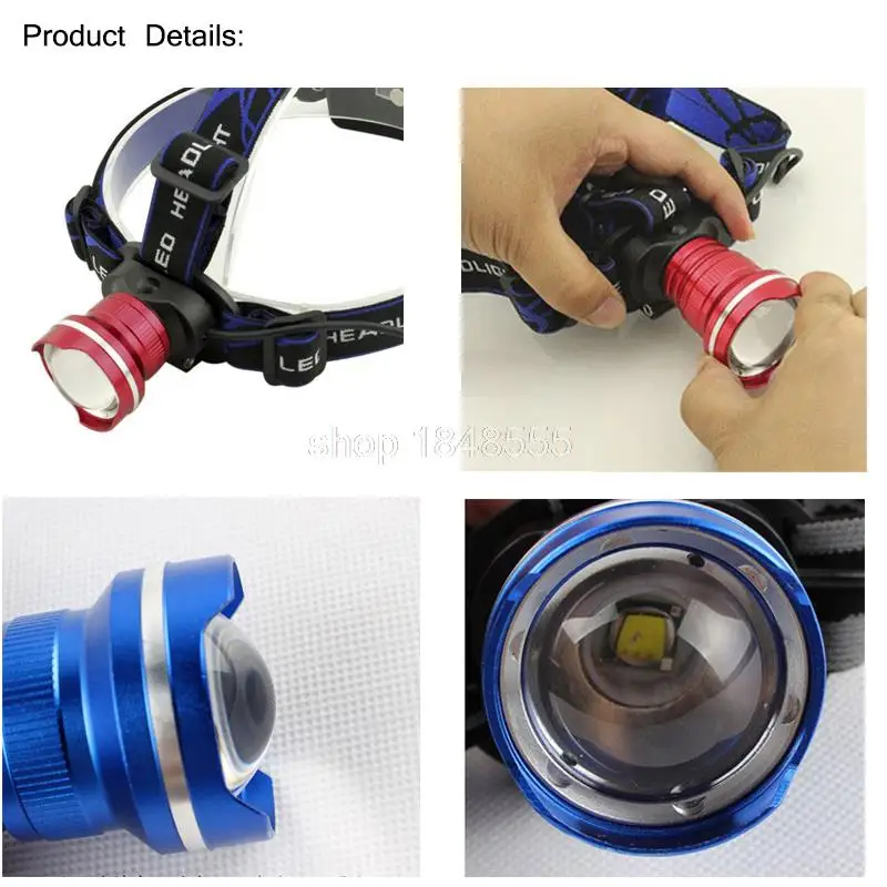 

Led flashlight fish eye Head Torch lamp headlight T6 headlamp Zoomable Adjust Focus frontale lantern fishing + AC Car Charger