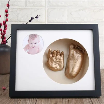 3D DIY новорожденная ручная форма нога фоторамка детская гипсовая отливка комплект стерео клон отпечаток руки мягкий глиняный чернильный коврик сувениры - Цвет: Black