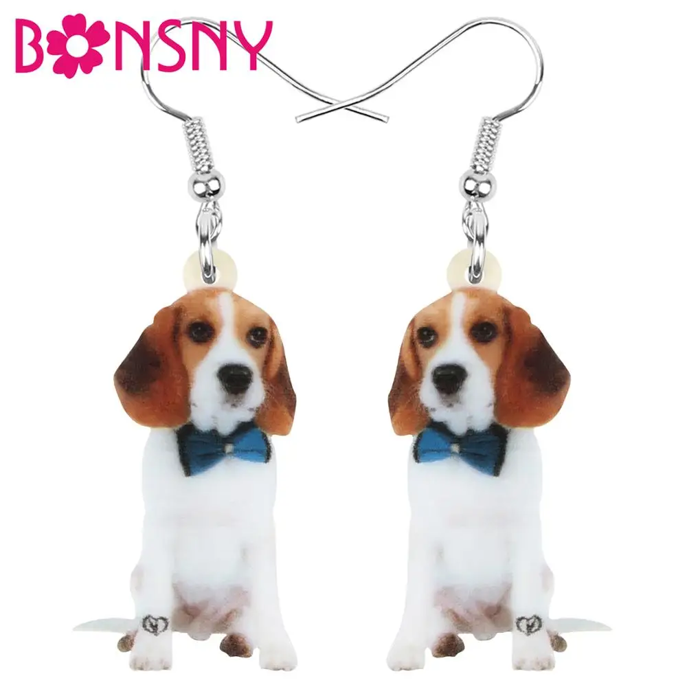 

Bonsny Acrylic Bowknot Tie Beagles Dog Earrings Animal Drop Dangle Jewelry For Women Girl Teens Party Charm Decoration Gift Bulk