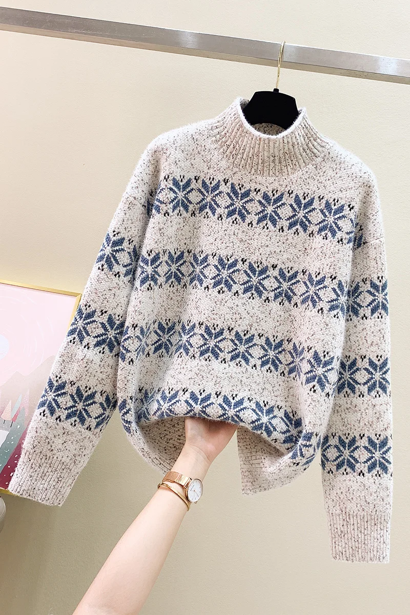 

Vintage Style Female Turtleneck Pullover Sweater 2020 Autumn And Winter Women Snowflake Soft Sweater Office Ladies Clothes