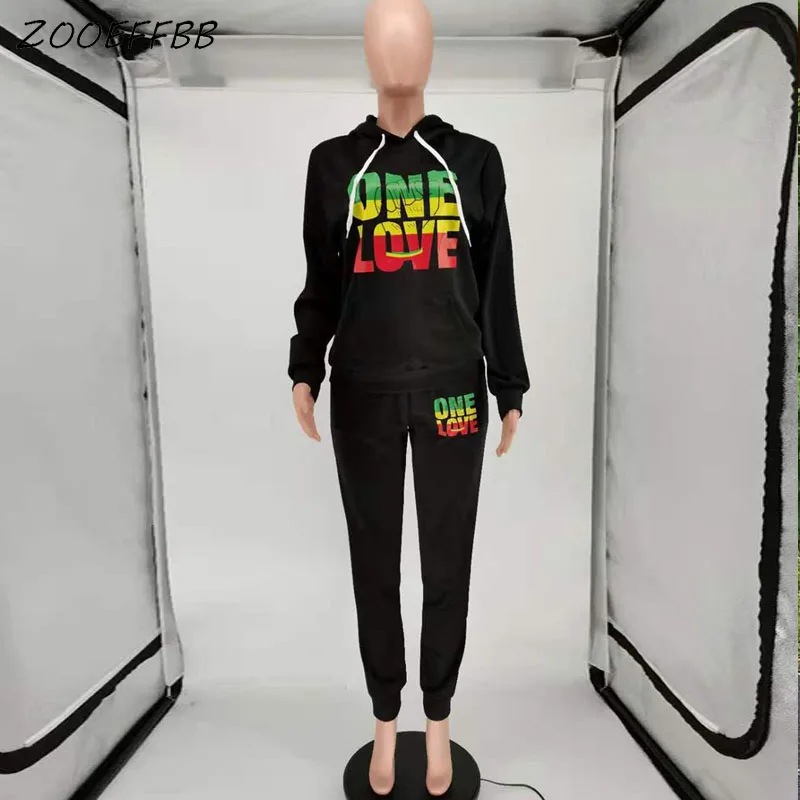 

ZOOEFFBB Aesthetic Letter Printed Two Piece Outfits for Women Long Sleeve Hoodies and Pants Lounge Wear Sweat Suit Matching Sets