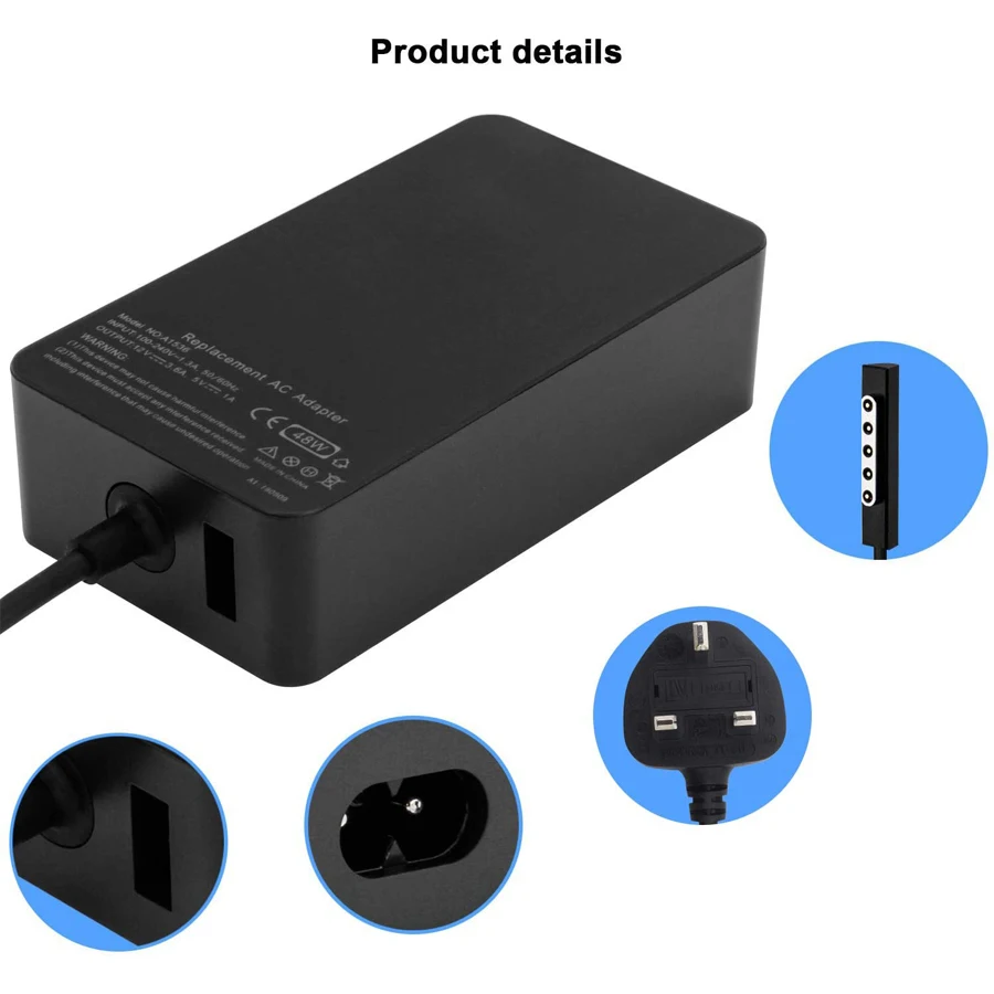 

Power Supply Adapter with 6FT Power Cord for Microsoft Surface Pro 2 Pro 1 Surface RT Tablet with 5V 1A USB Charging Port