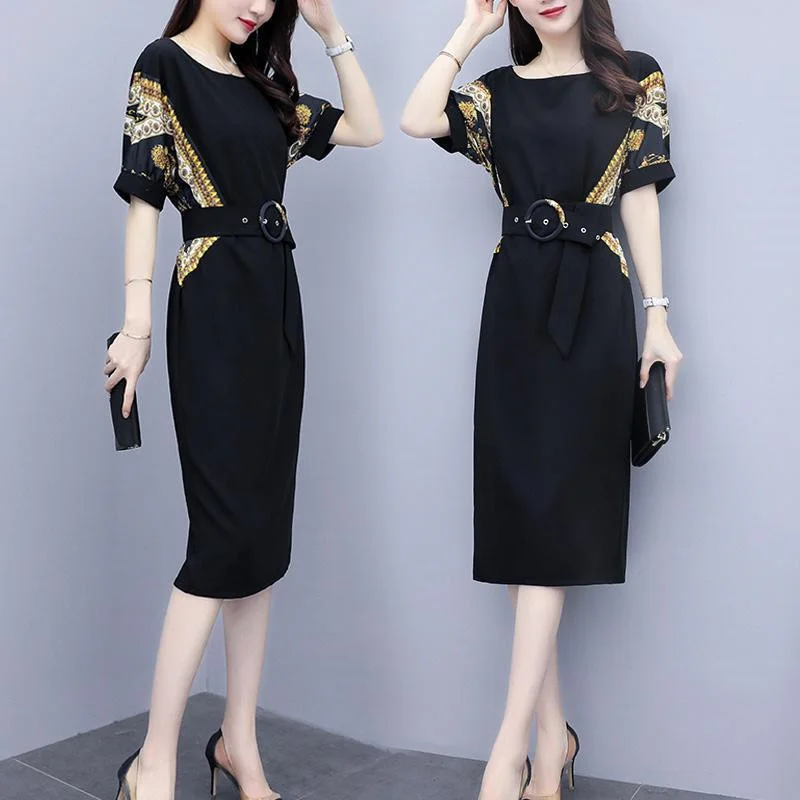 

2021 New Casual Print Women Dresses Summer Dress Black Ladies Fashion Dress Lady Short Sleeve Vestidos Plus Size 4XLC853