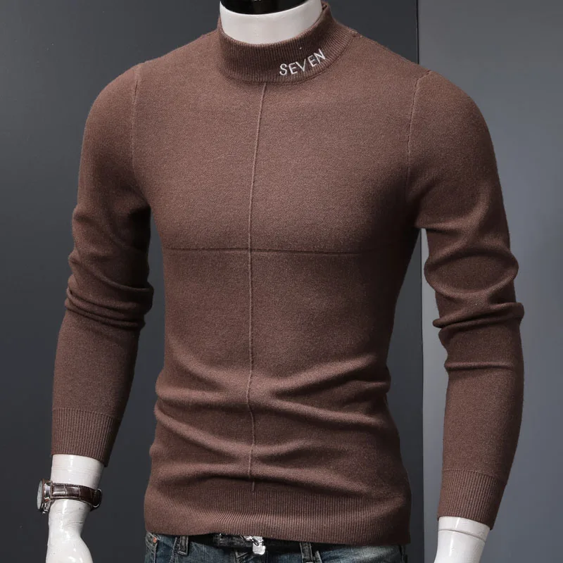 Winter Half Turtleneck Sweater Men Long Sleeve Standard Knitted Pullover Mens Clothes