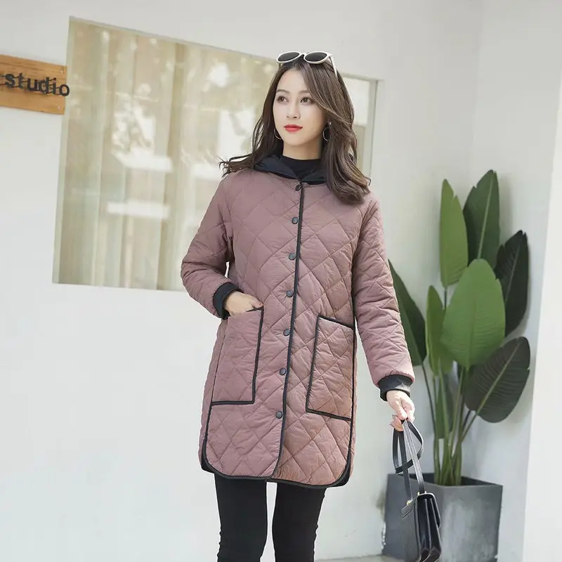 

Extra Large Size Outwear Cotton Clothes Female Autumn and Winter Color Matching Loose Long Coat Thin Section Women Jacket f2064
