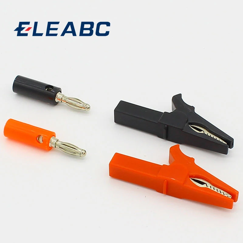 Зажим типа крокодил 55 мм + вилка банан тестовый щуп с кабельными зажимами 4