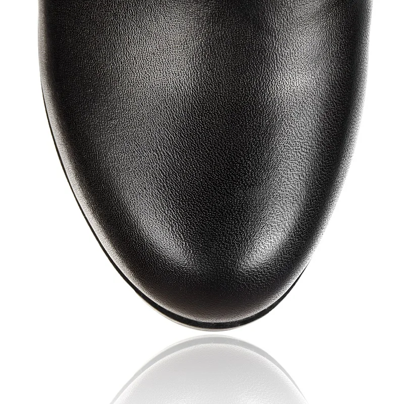 Женские Зимние ботфорты из натуральной кожи на толстом среднем каблуке с круглым