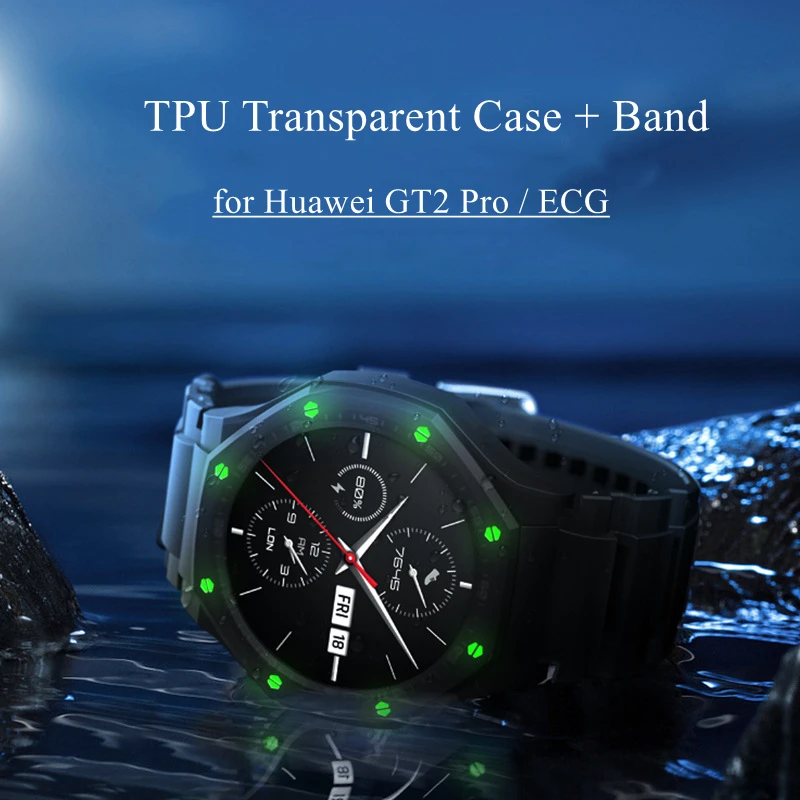 Силиконовый ремешок и чехол для Huawei Watch GT 2 Pro прозрачный защитный наручных часов