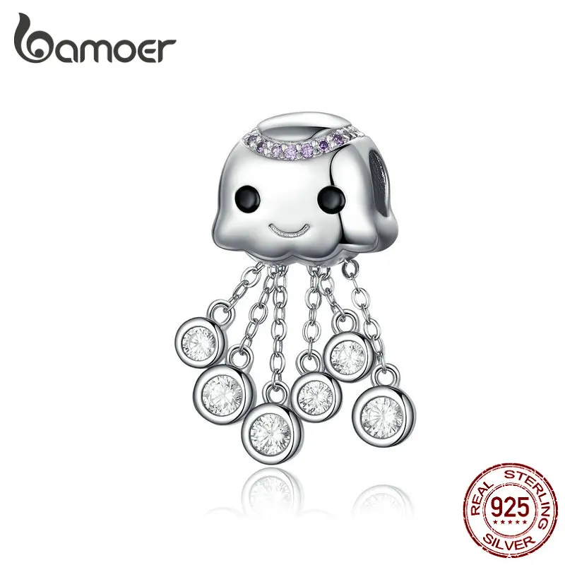 

BAMOER Design Jellyfish Charm Real 100% 925 Sterling Silver Child Bead Charms Fit Bracelets Beads & Jewelry Making BSC081