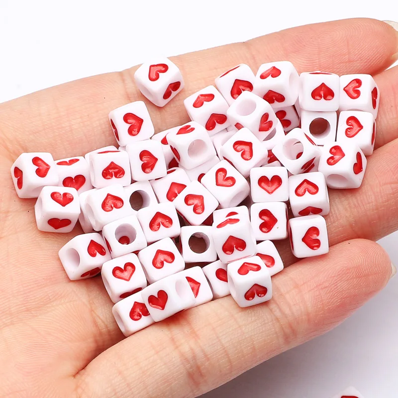 Оптовая продажа красный любовь сердце акриловый бисер Square Cube Свободные Spacer