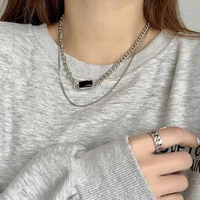 stainless steel necklace for men women punk grunge pendant choker retro black multi layered zircon clavicle chain necklaces