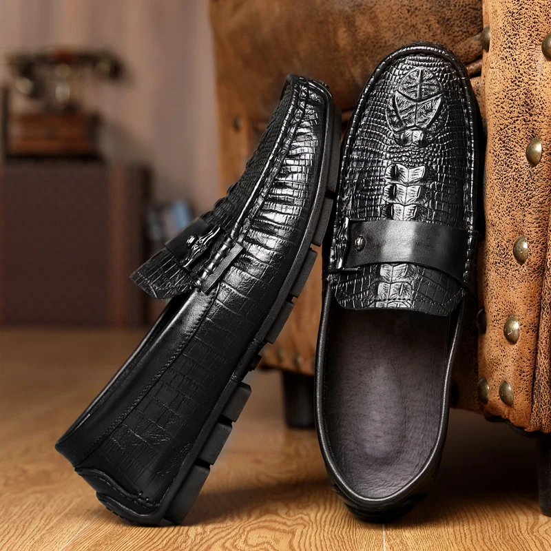 FIXSYS Genuine Leather Men Boat Shoes crocodile pattern Penny Loafers Breathable soft moccasins High Quality Man Casual | Обувь