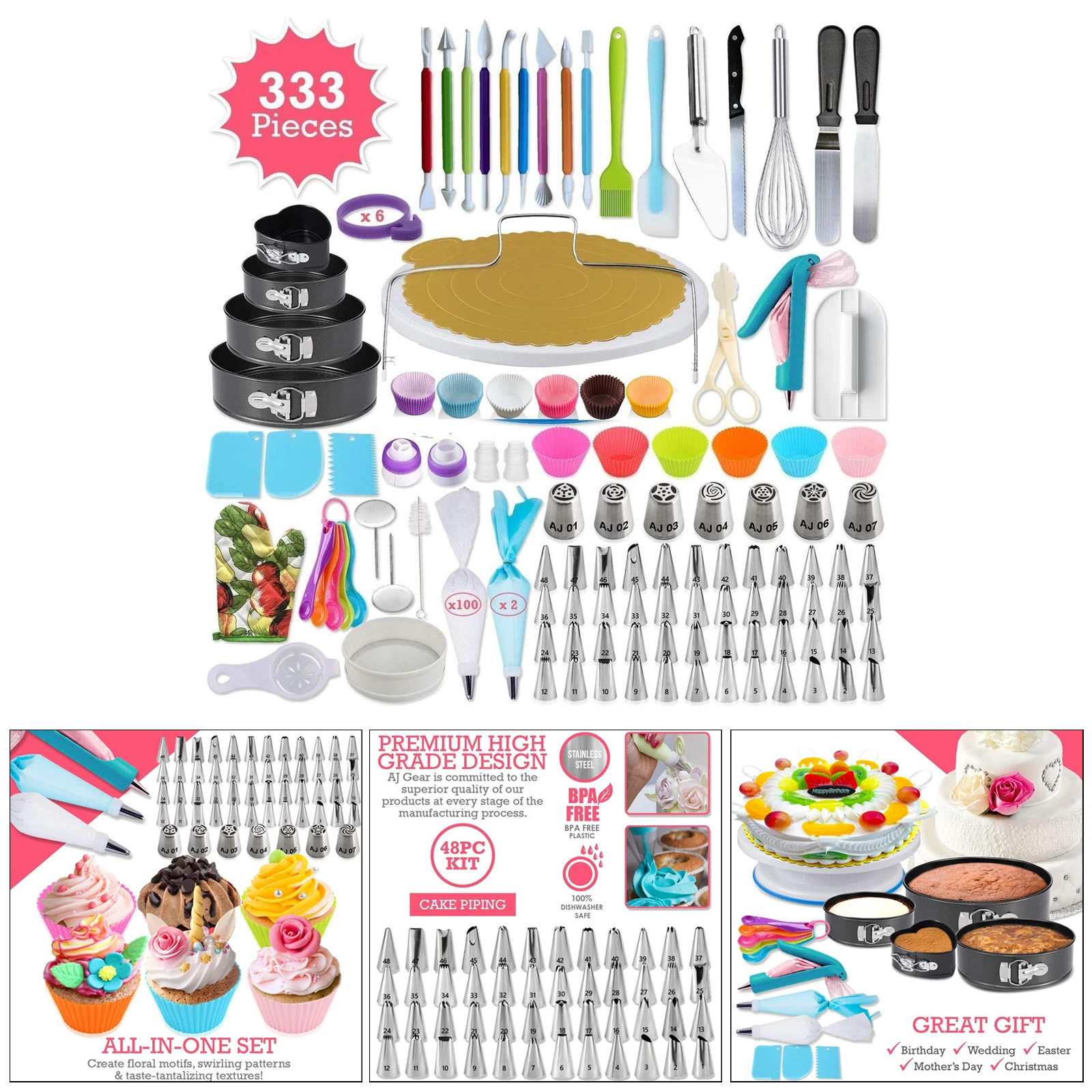 

333pcs Cake Decorating Kit Cake Decoration Supplies Set Tool for Home