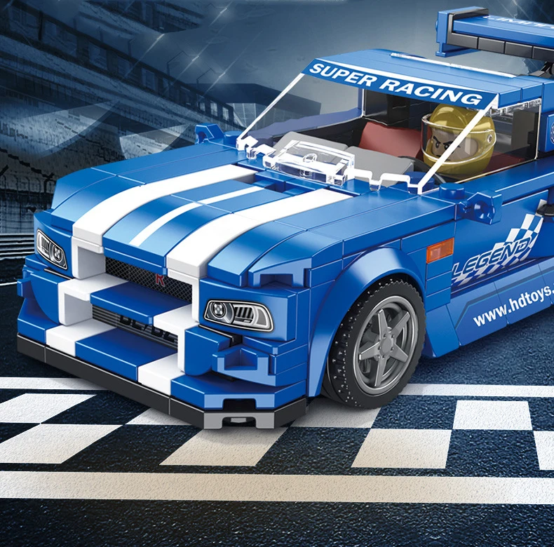 

City super sport car block racer figures Dodge Challenger Nissans gtr r34 Lykan Ford Mustang gt500 brick racing vehicle toy