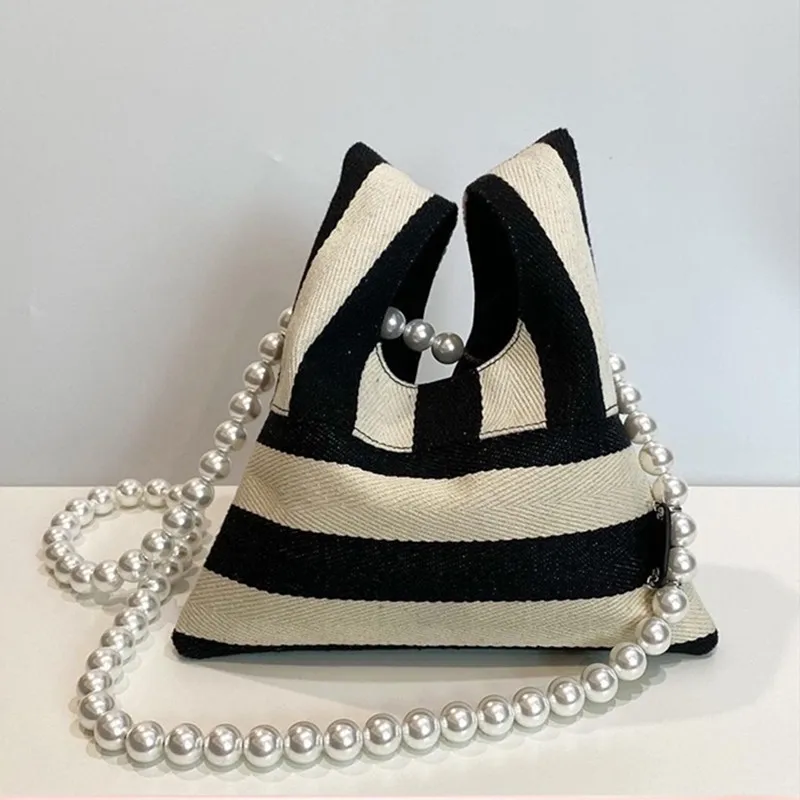 

2021 NEW Soft Women Lady Green Stripe Handbags Shoulder Pearls Shoulder Strap Designer Bag Totes Bolsa Feminina