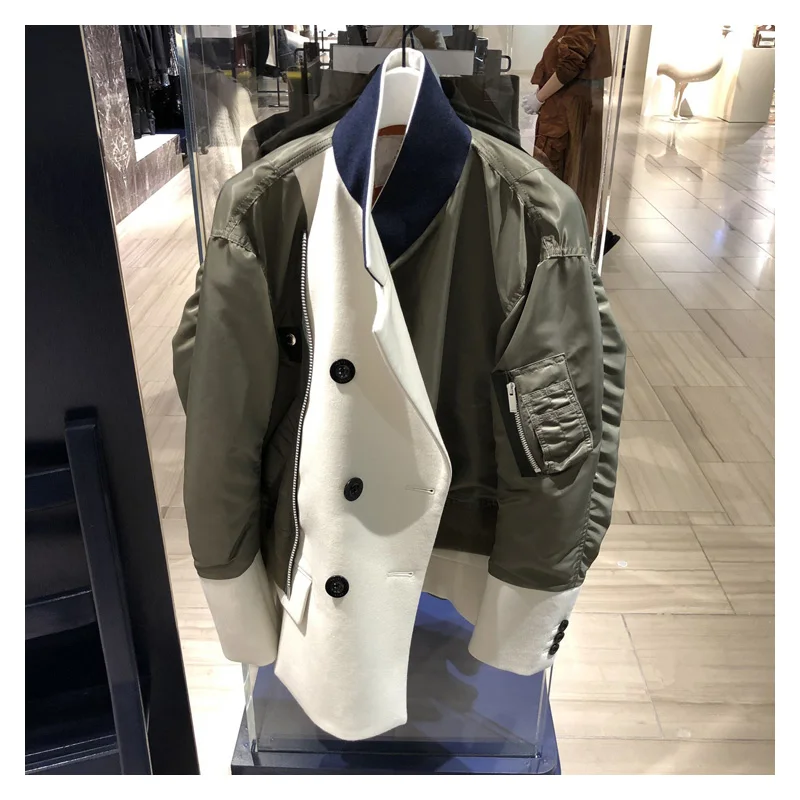 

High Street Women's Autumn Fashion Cotton Jacket Korean Stand Collar Patchwork Loose Women's Short Coat