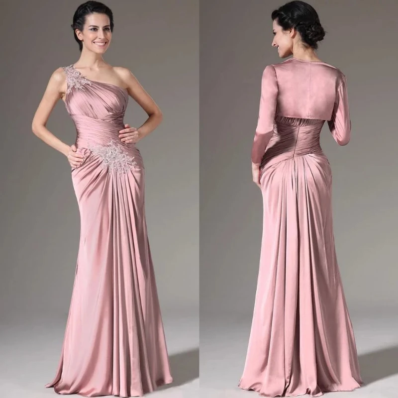 

Two Pieces Mermaid Mother Of the Bride Dress One Shoulder Jacket Appliques Mother Outfits Wedding Party Wear Plus Size