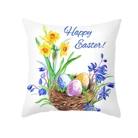happy easter decorations cushion cover kussenhoes soft pillowcase 45x45 rabbit flower egg almofadas decorativas para sofa