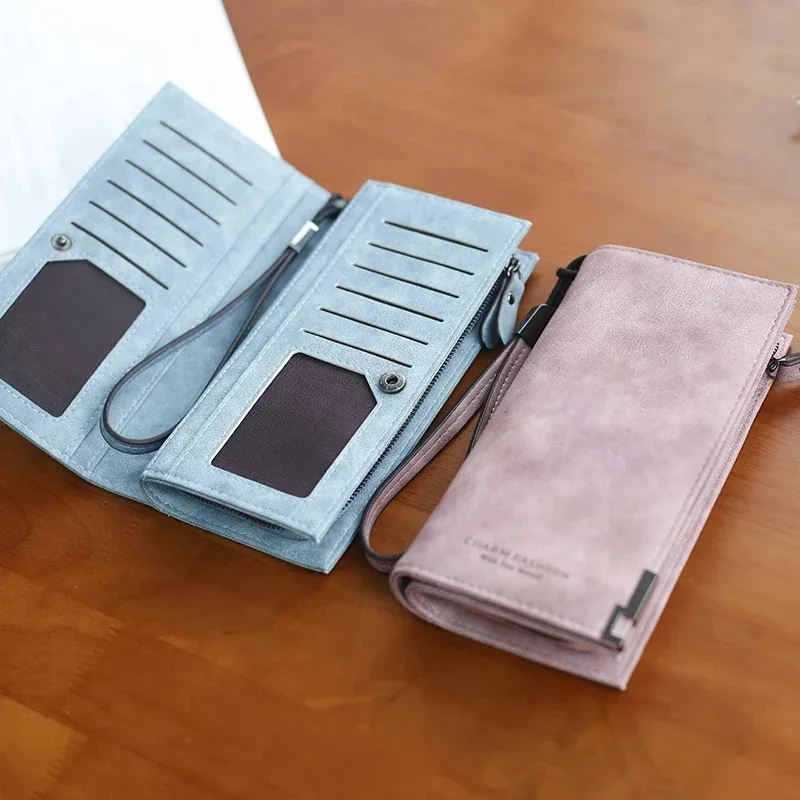 Винтажный кошелек для денег большой женский кожаный Женский на молнии телефона