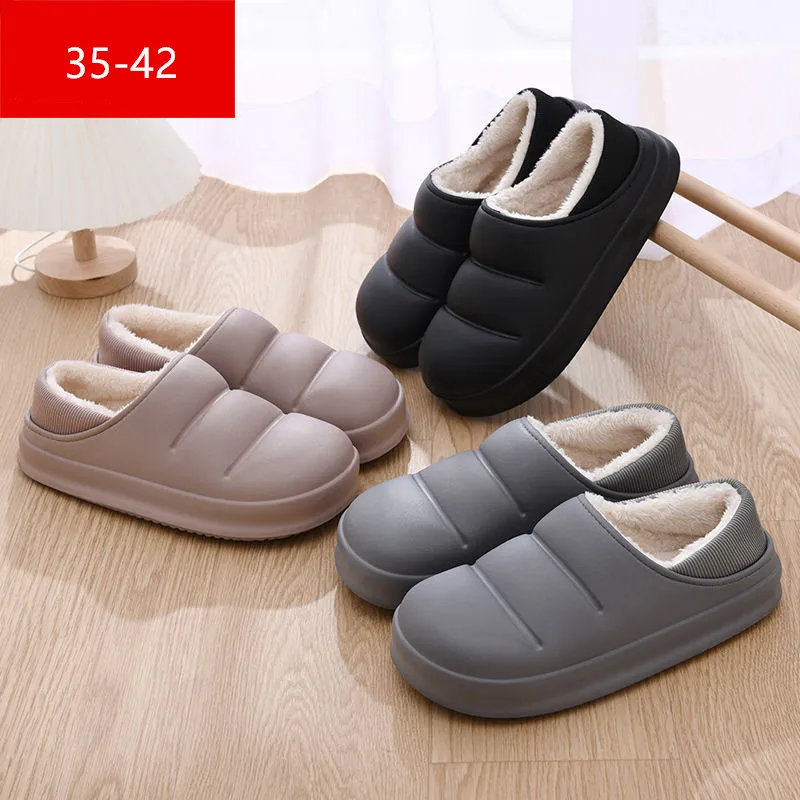

Waterproof Men Slippers Home Cotton Shoes Male Plush Warm Slippers Men Thick Bottom Winter Shoes Women Indoor Non-slip Footwear