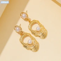 kshmir personality creative french irregular texture pearl earrings long vintage all match metal earrings pendant wholesale