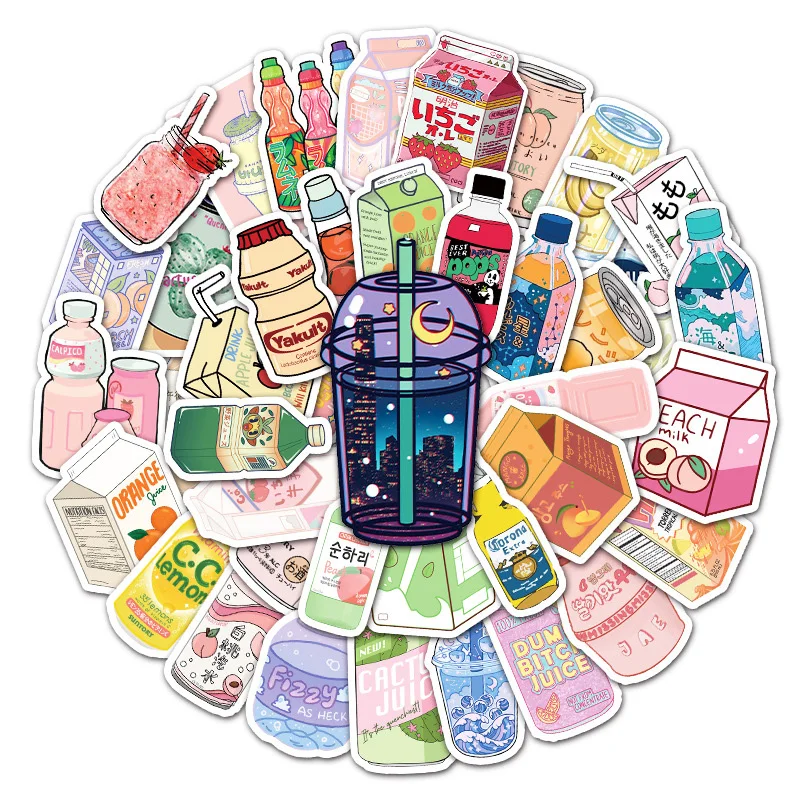 10/30/50PCS Cute Drink Cartoon Aesthetic Stickers Diary Album Decoration Laptop Phone Bike Guitar Graffiti Sticker Decal Kid Toy | Игрушки и