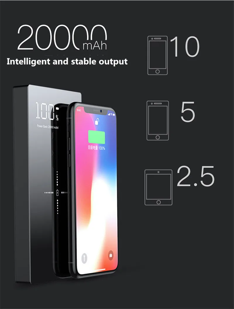 Q1 wireless charging standard 20000mAh powerbank Battery Power For iphone 11 pro max samsung s8 s9 Battery Charger