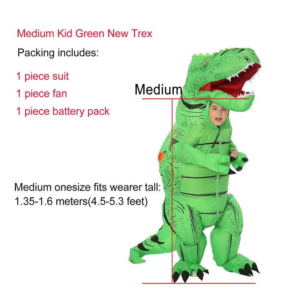 Medium Kid New Green T-Rex надувной костюм динозавра для детей взрослых женщин мужчин косплей на Хэллоуин, Рождество комбинезон фильм забавное нарядное платье - Цвет: Medium Kid New Green