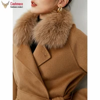 wool winter long coat female fox fur collar cashmere coat 2021 new camel a shaped water ripple coat blue high end commuter coat