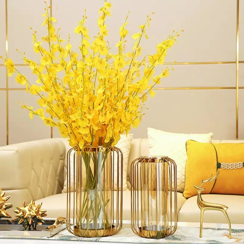 Стеклянная металлическая ваза прозрачная Цветочная композиция - Цена: 1332.44