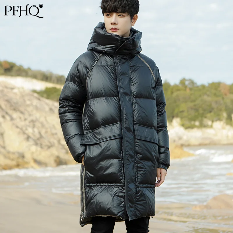 

PFHQ 2021 New Men's Fashion Loose Hooded Zipper Stitching Mid-length Parker Thickened Down Jacket Autumn And Winter 21D1862