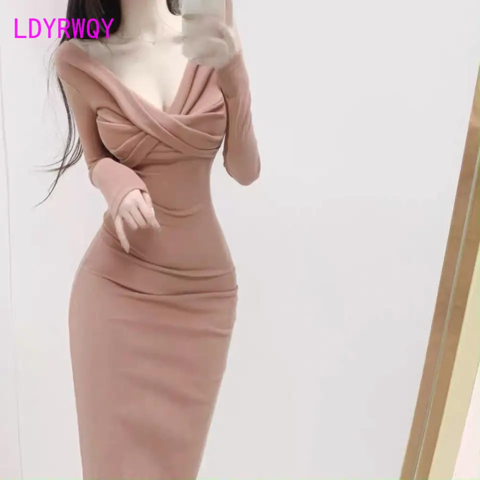 

2021 woman sexy waist waist dress stretch wrap hip temperament self-cultivation base ladies style