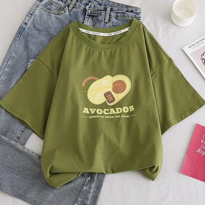 Женская футболка с коротким рукавом и принтом авокадо летняя забавная круглым