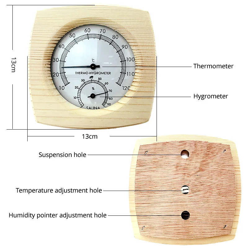 

Single Sauna Wood Thermometer Hygrometer Room Hygrothermograph Temperature Instrument