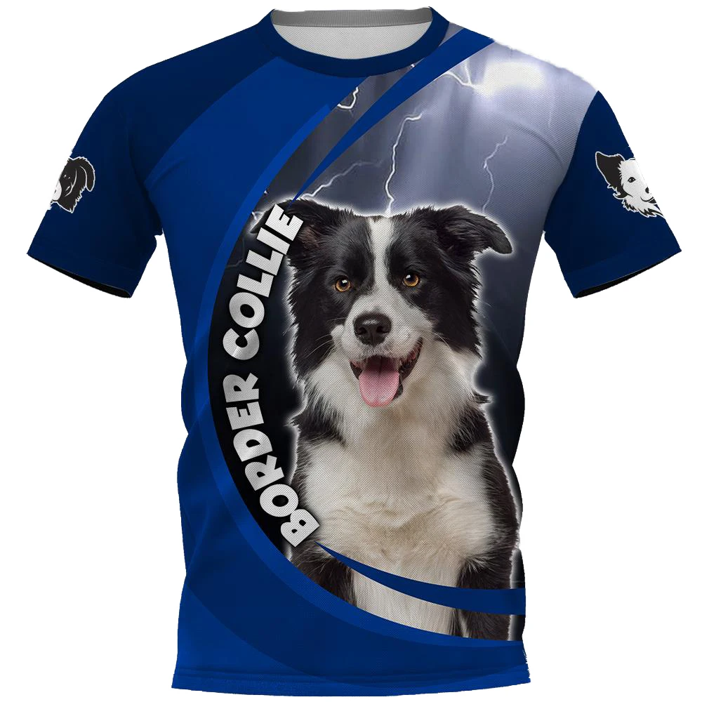

CLOOCL Border Collie T-shirts 3D Graphic Animal Dogs Blue Lightning Splicing Pullovers All Print Harajuku T-shirt Streetwear