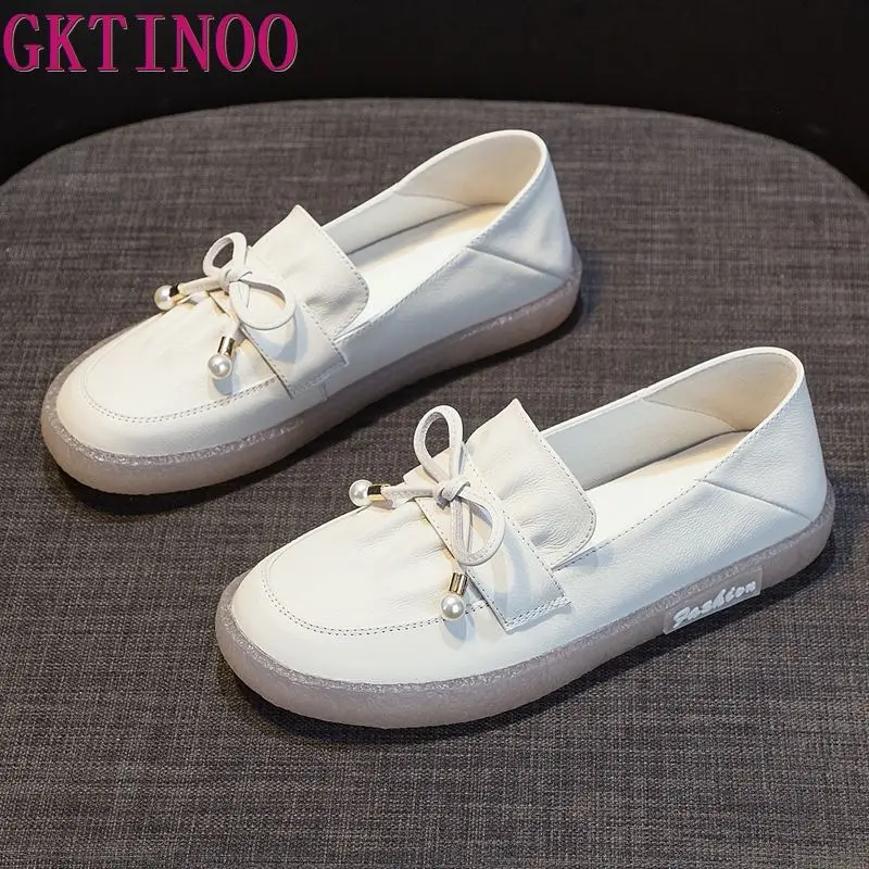 

GKTINOO/Модные дышащие кроссовки из натуральной кожи; Женская обувь на плоской подошве; Женские слипоны; Модная Белая обувь; Zapatos De Mujer Zapatos