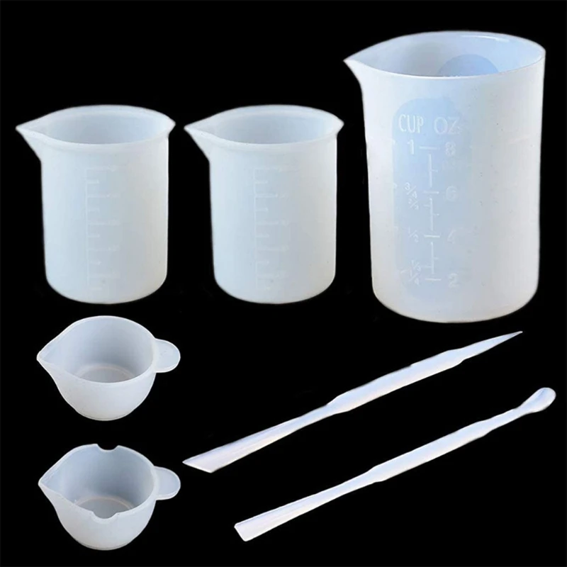 

7 Pcs Silicone Measuring Cups Mixing Cup Dispensing Stirrer Stirring Rods DIY Handmade UV Epoxy Resin Tools Kit