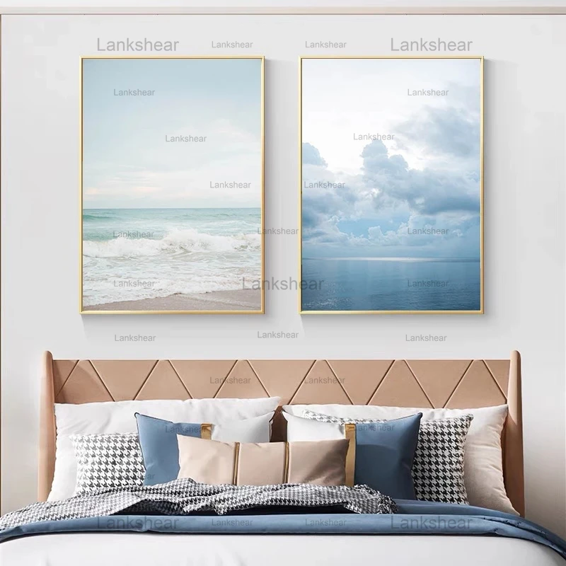Nordic Landscape Canvas Painting Blue Ocean Sea Wave Posters and Prints Beach Seascape Nature Wall Pictures Home Room Decoration | Дом и сад